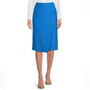 Hugo Boss Vemboka Size 2 Pencil Skirt Blue Asymmetrical Front Zipper Detail $278